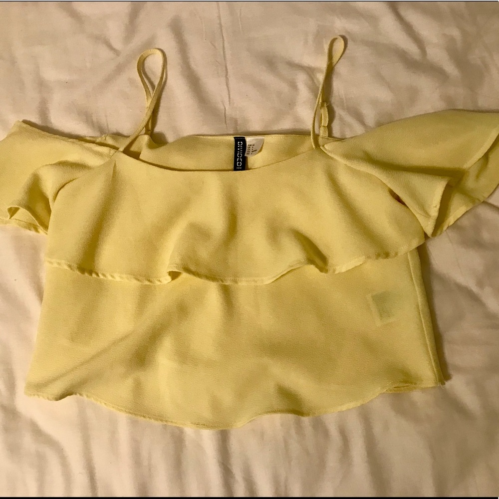 yellow off the shoulder crop top